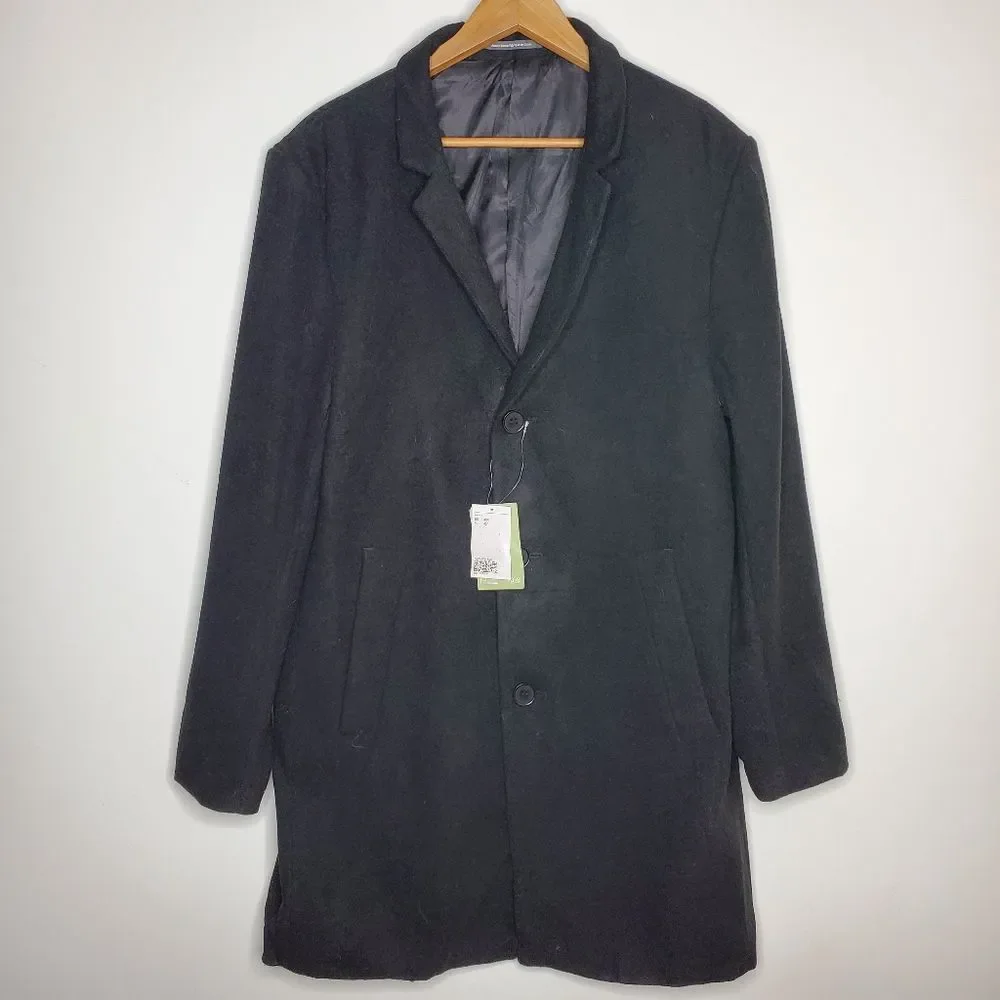 H&M Black Recycled Wool Blend Longline Overcoat Trench Coat Men's Size 42R